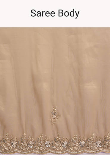 Beige Tissue Silk Saree With Heavy Hand Embroidery