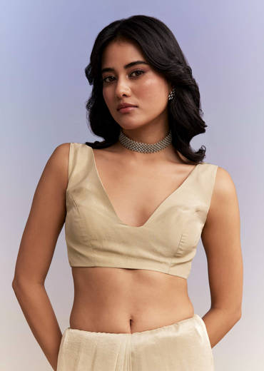 Beige Tissue Silk Saree With Heavy Hand Work