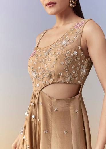 Beige Zardozi Embroidered Jumpsuit