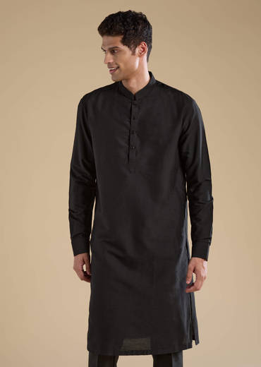 Black Ajrakh Print Mens Jacket Kurta and Pant Set