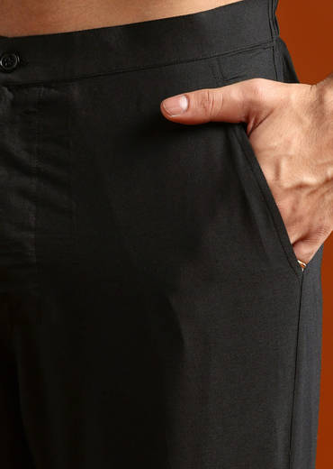 Black Banarasi Silk Kurta Set For Men With Heavy Hand Embroidery