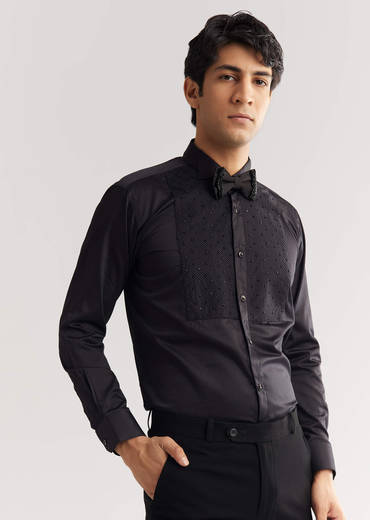 Black Beads And Sequin Embroidered Tuxedo Suit