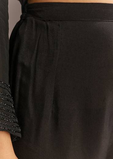 Black Chinon Beaded Sequin Anarkali Pant With Dupatta