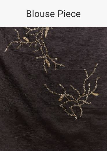 Black Crushed Tissue Saree With Scallop Border And Stone Embroidery