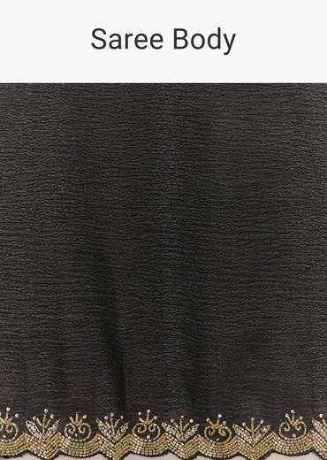 Black Crushed Tissue Saree With Scallop Embroidered Border