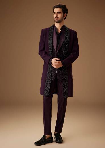 Black Cut Dana Work Indo Western Tuxedo