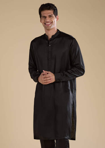 Black Cutwork Mens Jacket Kurta and Pant Set