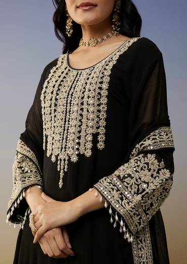 Black Georgette Palazzo Suits with Zari Work