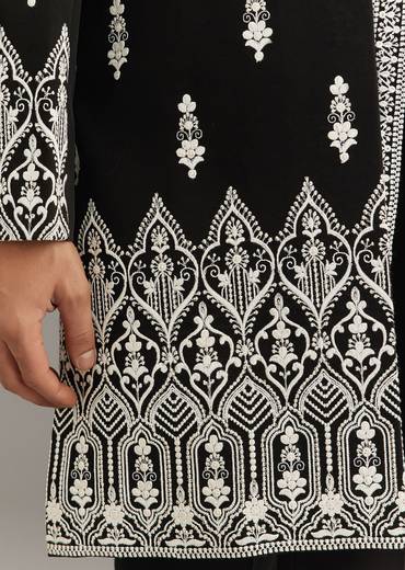 Black Indo Western Set With Embroidery On Japanese Fabric