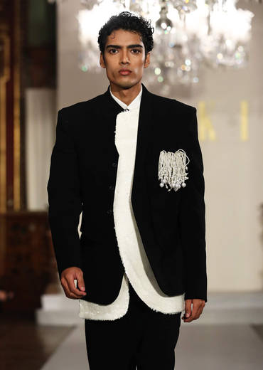 Black Indo Western Suit For Men With Flap Blazer