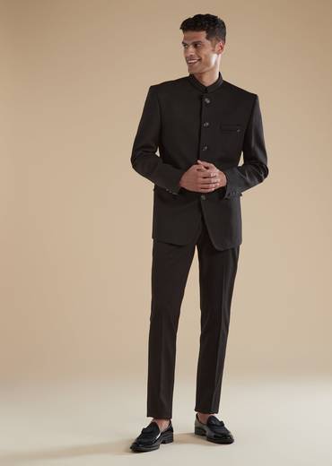 Black Jodhpuri Set In Classic Plain Finish
