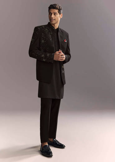 Black Jodhpuri Suit For Men With Hand Embroidery