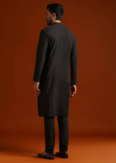 Black Kurta Set For Men With Pintucks