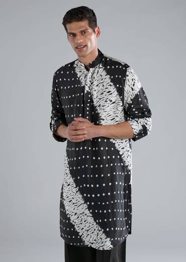 Black Modal Kurta Set With Bandhani And Shibori Prints