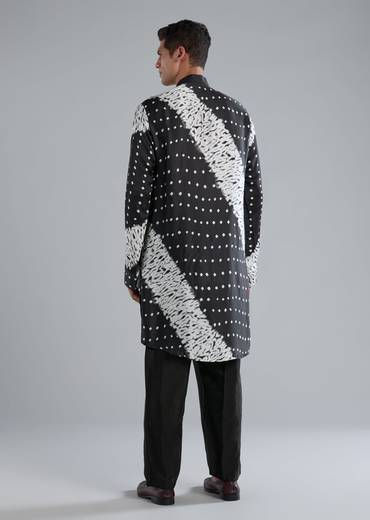 Black Modal Kurta Set With Bandhani And Shibori Prints