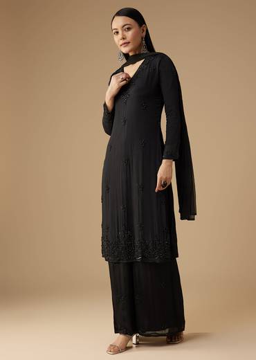 Black Moti Embellished Kurta Set