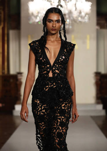 Black Net Bridal Gown With Cutwork Inspired Embroidery