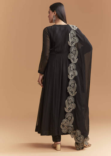 Black Organza Kurta Set With Intricate Zari Embroidery