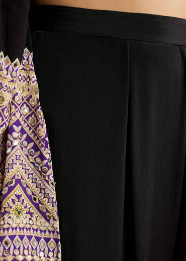 Black Printed Border Anarkali Set With Palazzo And Dupatta