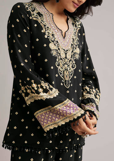 Black Printed Co Ord Set With Kurta And Palazzo