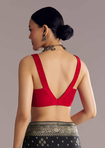 Black Saree With Woven Buttis In Brocade Weave