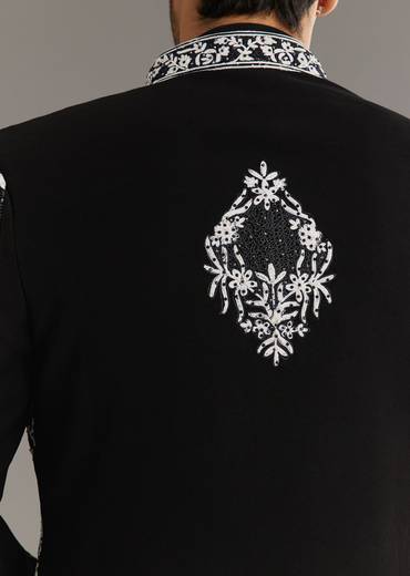 Black Sequin Jaal Embroidered Indo Western Set