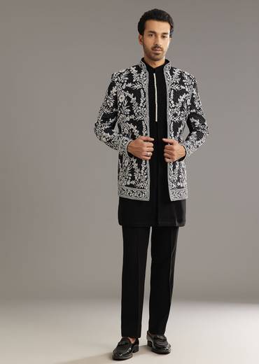 Black Sequin Jaal Embroidered Indo Western Set