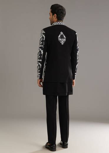 Black Sequin Jaal Embroidered Indo Western Set