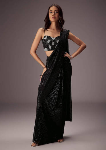 Black Shimmer Saree With Richly Hand Embroidered Blouse