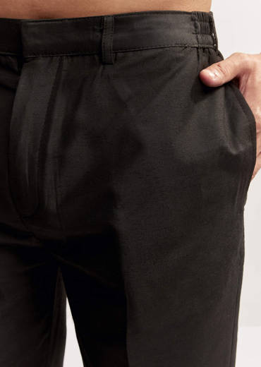 Black Silk Kurta Jacket Set For Men With Cutdana Embroidery