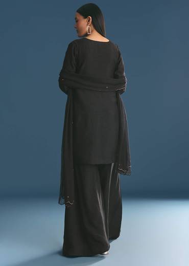 Black Silk Kurta Palazzo Set With Cut Dana Work