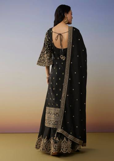 Black Silk Palazzo Suits with Zari Thread and Sequins Work