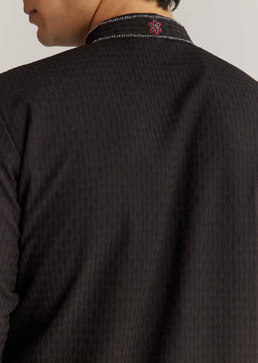 Black Suiting Sequin Resham Threadwork Kurta Set