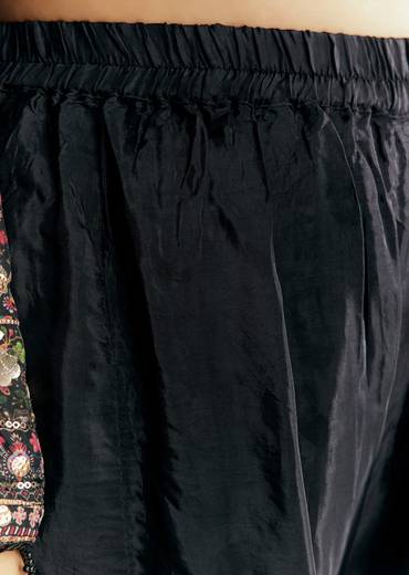 Black Tabby Silk Zari Embroidered Kurta Palazzo With Printed Dupatta