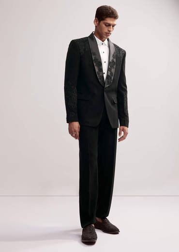 Black Tuxedo For Men With Cut Work Shawl Collar