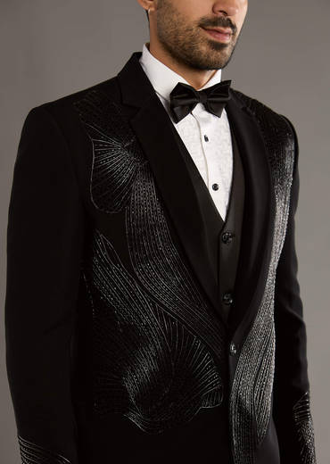 Black Tuxedo For Men With Leather And Dori Work