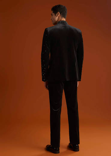 Black Velvet Jodhpuri Suit For Men With Beads Work