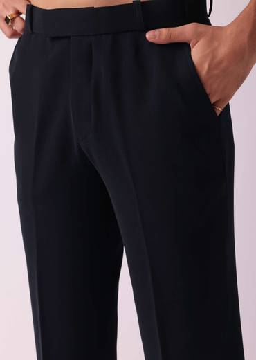 Black Cut Embroidered Indowestern In Suiting Fabric