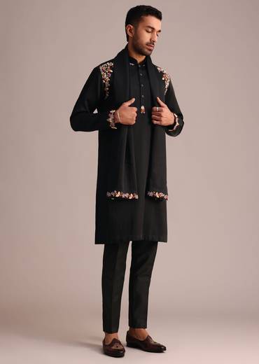 Black Floral Hand Work Kurta Set With Dupatta