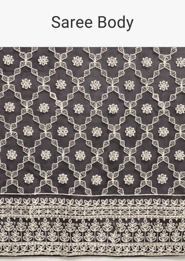 Black Georgette Chikankari Saree With Unstitiched Blouse