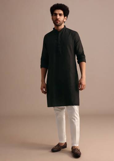 Black Kurta Jacket Set With Resham Work
