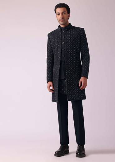 Black Shimmery Indowestern With Cut Work