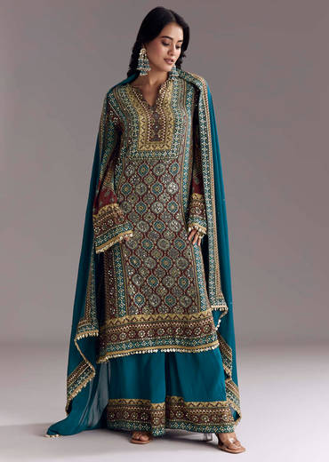 Blue Ajrakh Print Kurta Palazzo Set