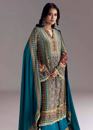 Blue Ajrakh Print Kurta Palazzo Set