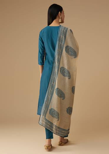 Blue Cotton Silk Gota Embroidered Kurta Set