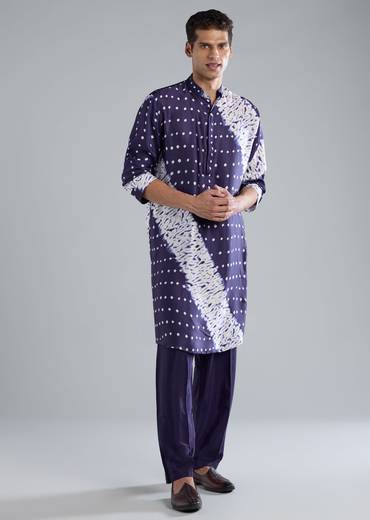 Blue Kurta Set With Bandhani And Shibori Prints
