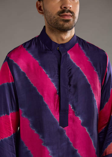 Blue Modal Kurta Set For Men With Hand Dyed Leheriya Print