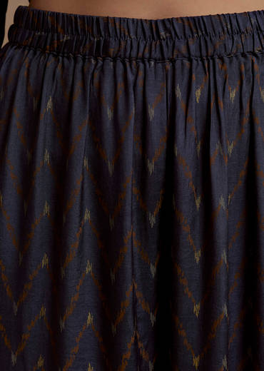 Blue Printed Cotton Kurta Palazzo Set with Thread Work