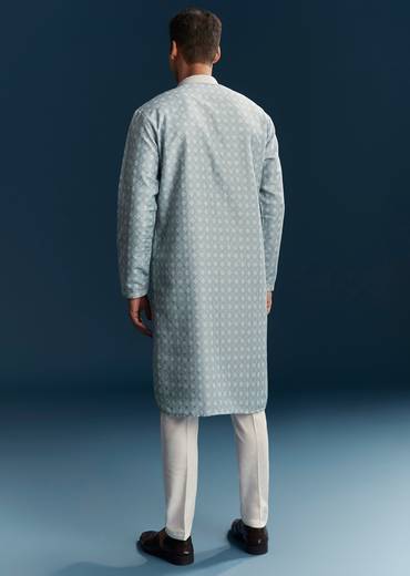 Blue Silk Kurta Set With Thread Detail Work