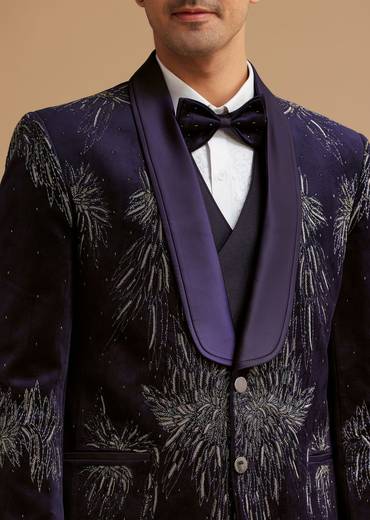 Blue Velvet Tuxedo with Stone and Cut Dana Work